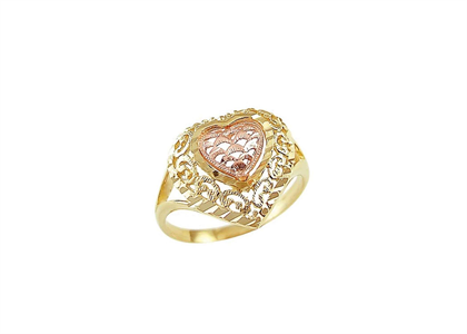 Two Tone Plated Filigree Heart Shaped Ring